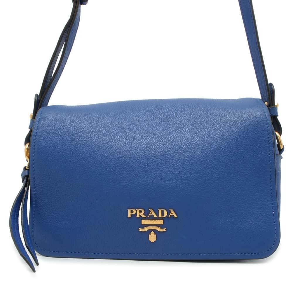 Prada Vitello Phenix leather flap crossbody bag Baltico blue